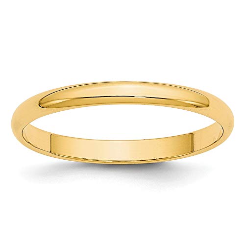14k Yellow Gold 2.5mm Lightweight Half Round Wedding Band Size 4.5