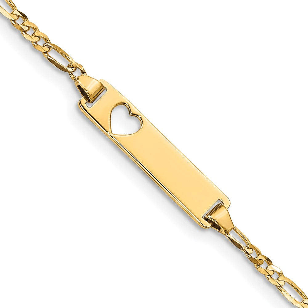 14k Cut-out Heart Figaro Link ID Bracelet 6 inches
