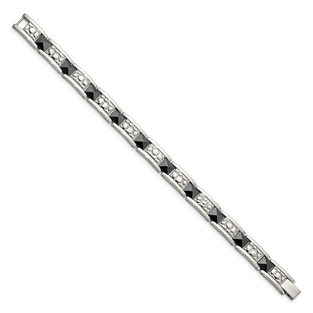Stainless Steel Polished and Textured Black-plated 8.5in Bracelet 8.5 inches