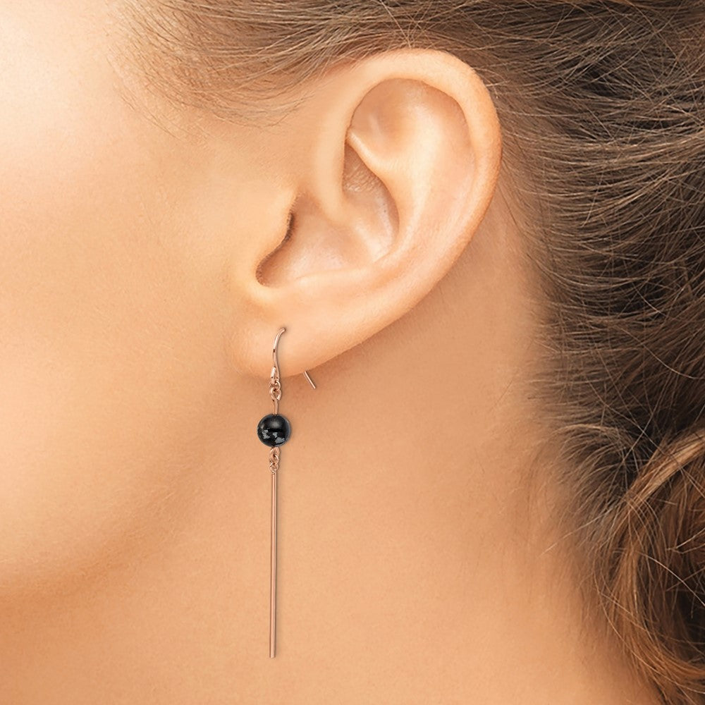 Stainless Steel Polished Rose IP-plated w/Snowflake Stone Dangle Earrings