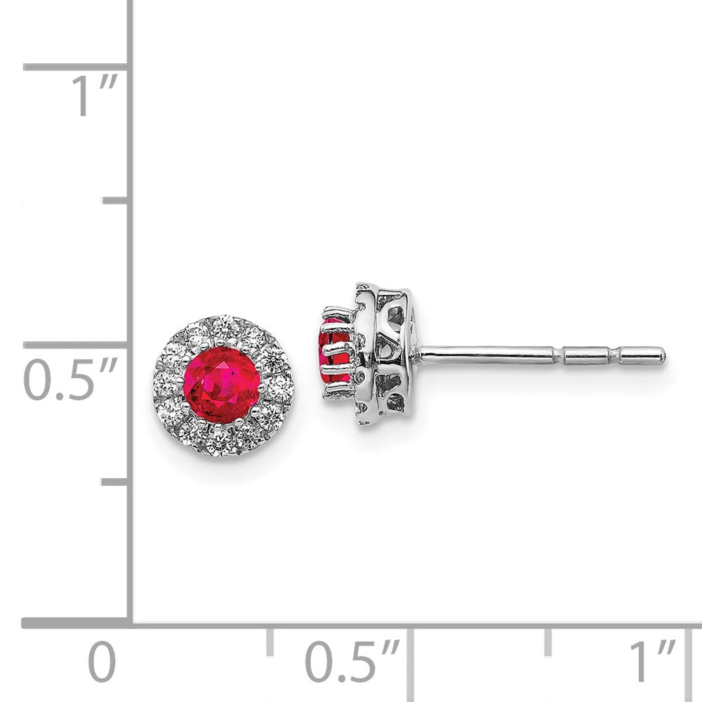 14k White Gold Diamond and Ruby Halo Post Earrings