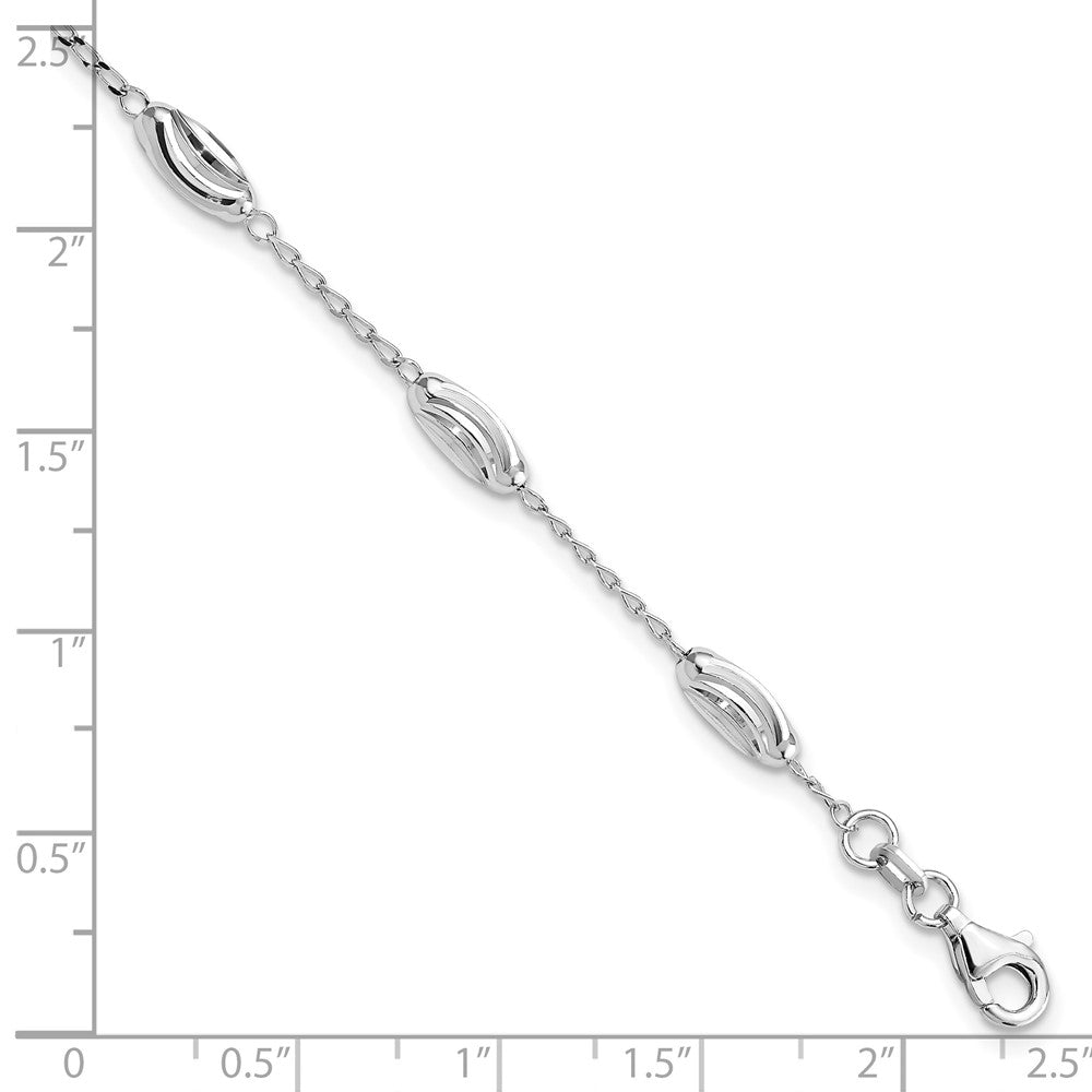 Sterling Silver Rhodium-plated Diamond-cut Oval Beads Bracelet 7 inches