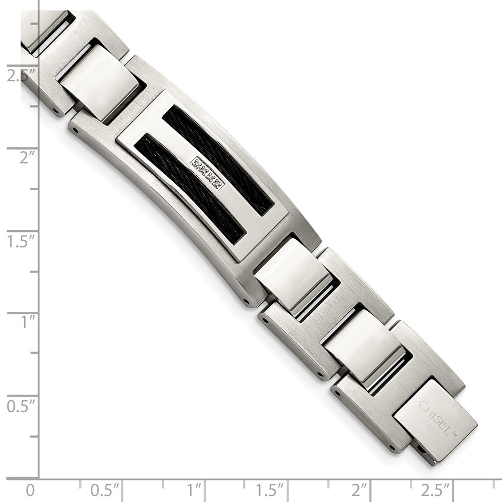 Stainless Steel Polished/Matte Black IP-plated 0.05ct tw. Diamond Bracelet 8.75 inches