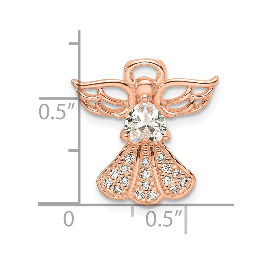 Sterling Silver Rose Gold-plated CZ Angel Chain Slide Pendant