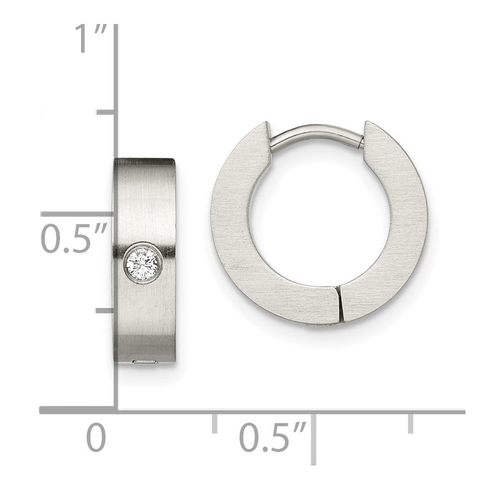 Stainless Steel Brushed w/CZ 4mm Hinged Hoop Earrings