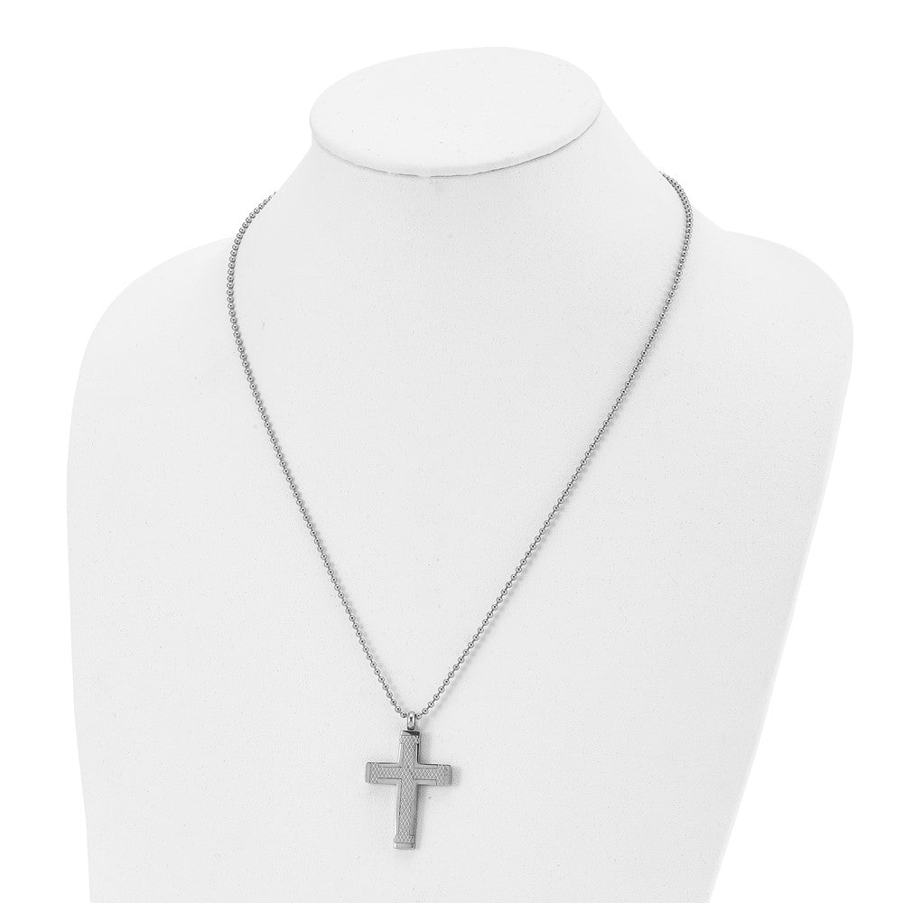 Titanium Polished Laser Cut Cross 22in Necklace