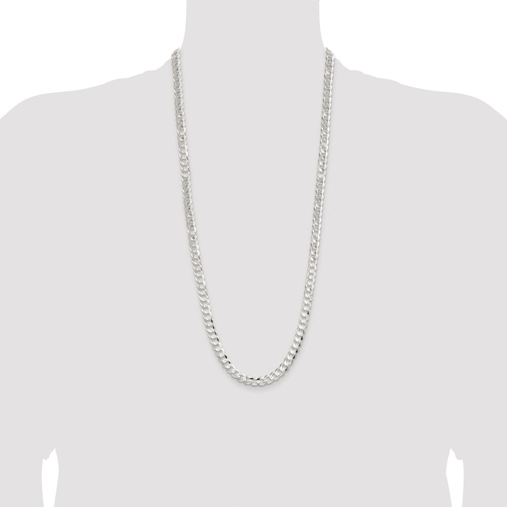 Sterling Silver Rhodium-plated 7.8mm Concave Beveled Curb Chain