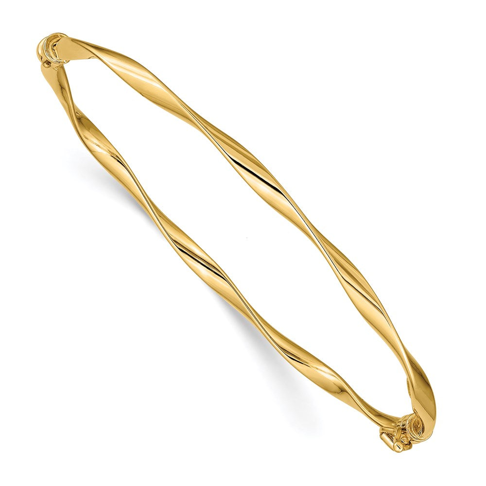 14k Polished Twisted Hinged Bangle Bracelet 7 inches
