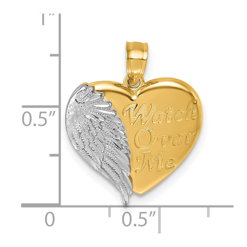 14k and Rhodium Diamond-cut Heart With Wing WATCH OVER ME Pendant