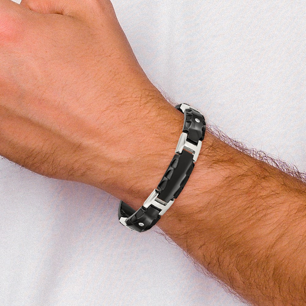 Edward Mirell Black Ti w/Faceted Edges & .12ctw Dia Bracelet