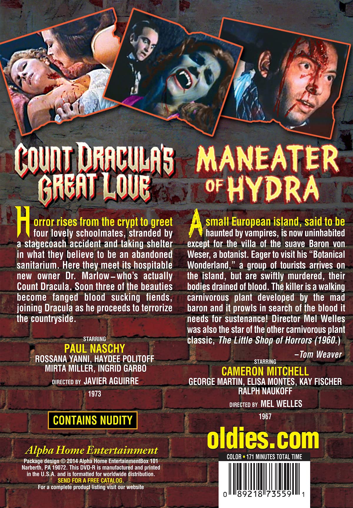 Grindhouse Double Feature: Count Draculas Great Love / Maneater of Hydra (DVD), Alpha Video, Horror