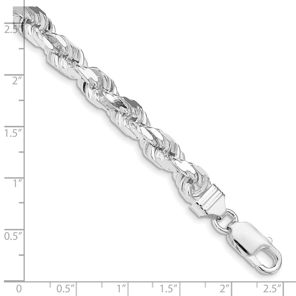 Sterling Silver Rhodium-plated 6.5mm Diamond-cut Rope Chain 8 inches