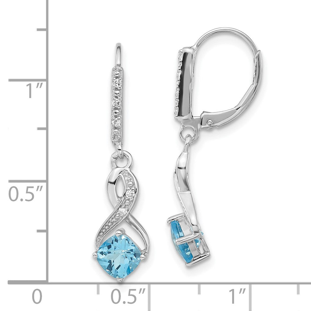 Sterling Silver Blue Topaz & Diamond Leverback Dangle Earrings