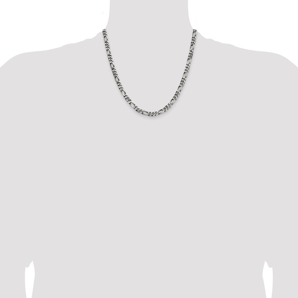 Sterling Silver Antiqued 5.5mm Figaro Chain 20 Inches