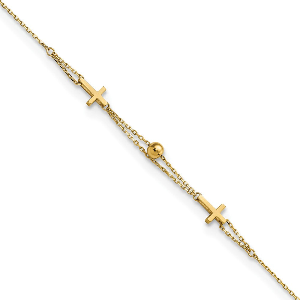 14K Polished Double Strand Cross 7.5in Bracelet