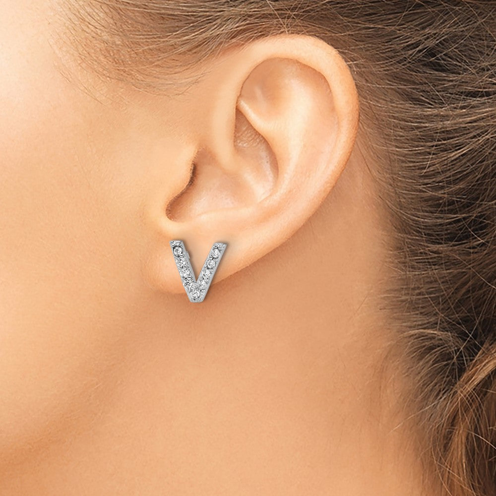 Cheryl M Sterling Silver Rhodium-plated Polished Letter V CZ Initial Post Earrings