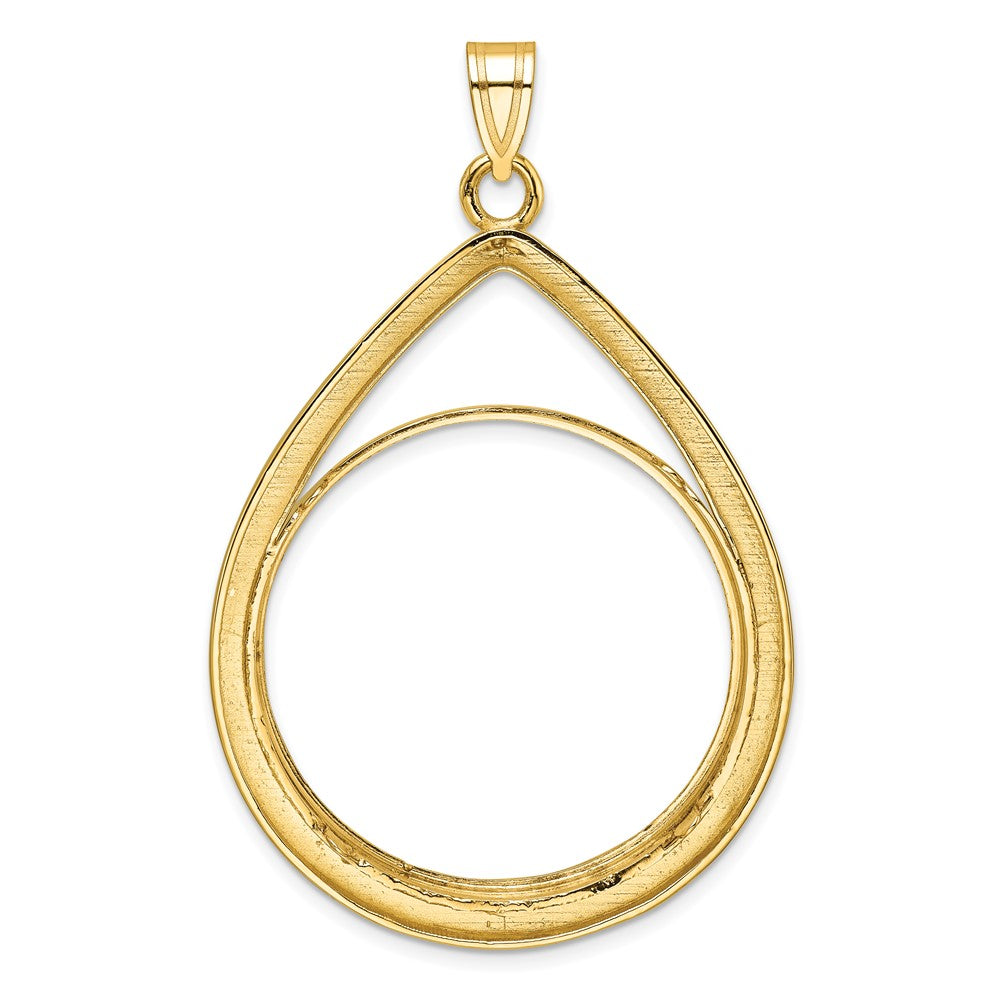 Wideband Distinguished Coin Jewelry 14k Polished and Diamond-cut Lightweight Teardrop 32.7mm Prong Coin Bezel Pendant