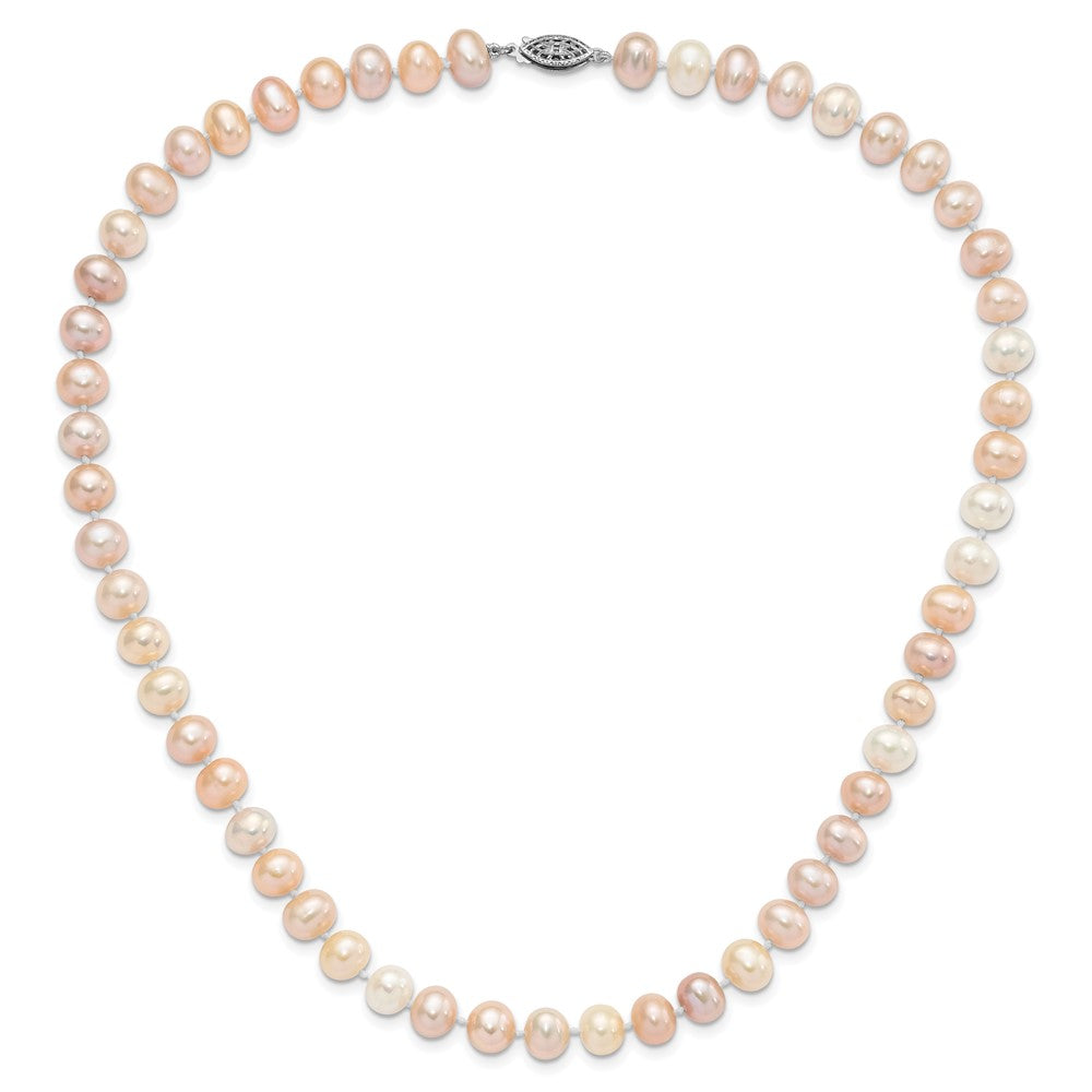 Sterling Silver Rhodium-plated 8-9mm Multi-color Near-Round Freshwater Cultured Pearl 18 inch Necklace 18 Inches