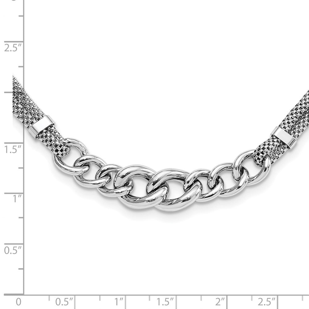 Sterling Silver Rhodium-plated Fancy Chain w/2in Ext. 2-strand Necklace