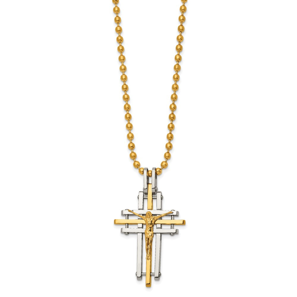 Stainless Steel Polished Yellow IP-plated Crucifix 24in Necklace