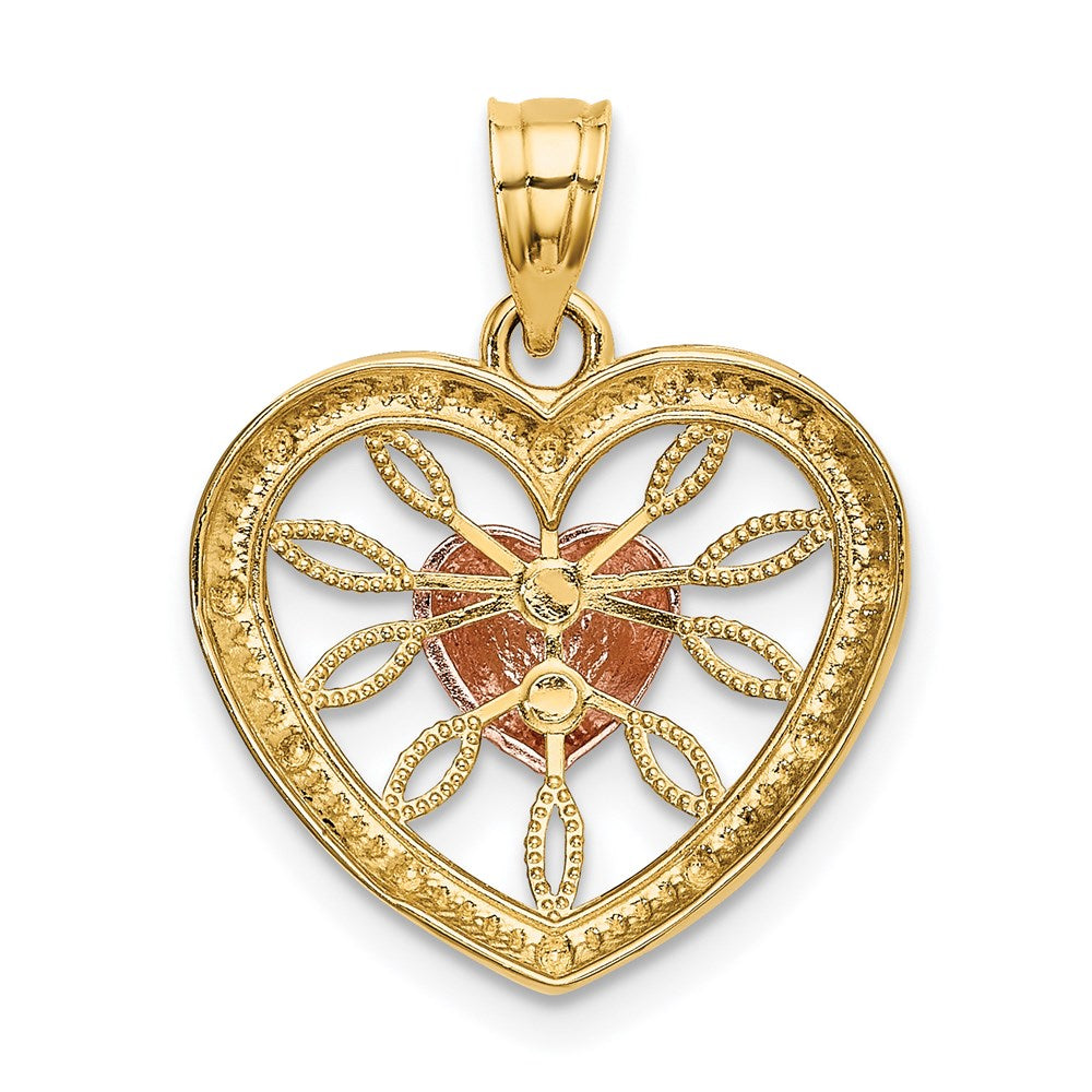 14K Two-tone Heart with Pink Center Charm