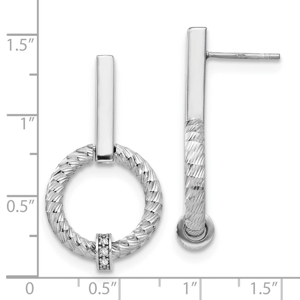 Sterling Silver Polished CZ Diamond-Cut Post Dangle Earrings