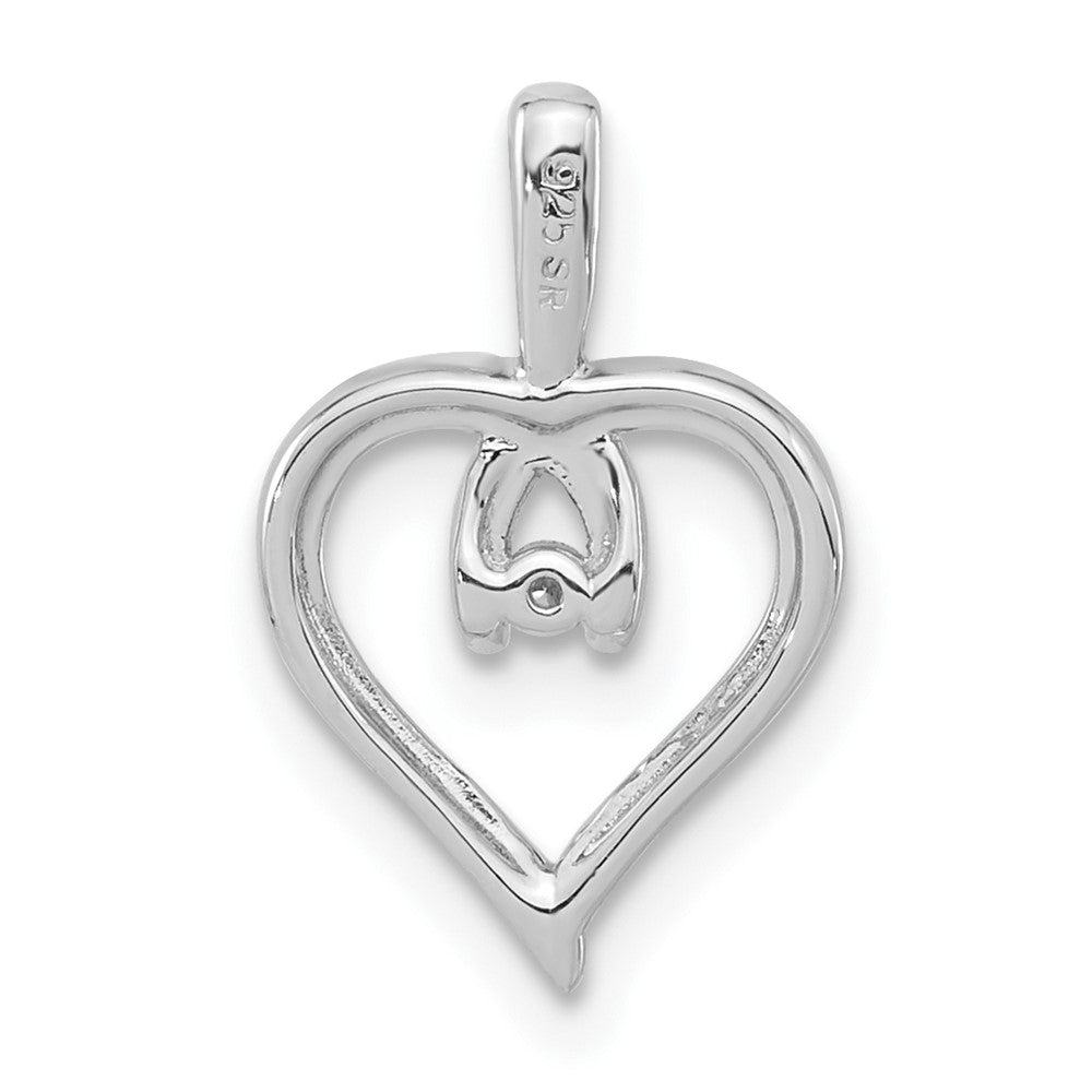 Sterling Silver Polished Diamond Heart Pendant
