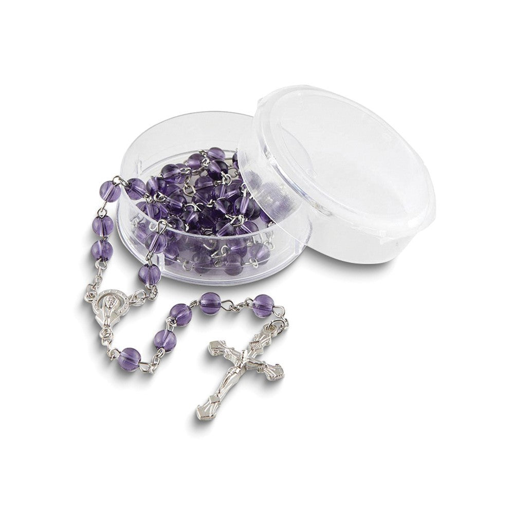 Silver-tone 6mm Purple Glass Beaded 19.5 inch Rosary