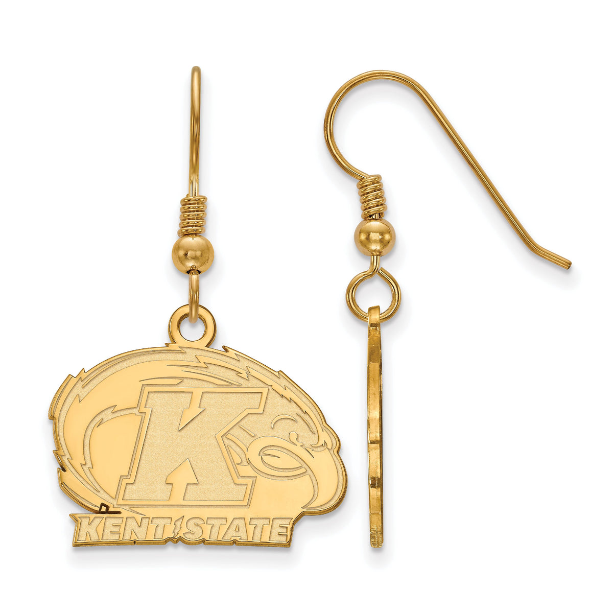 Sterling Silver w/ 14K Yellow Gold-Plated Official Licensed Collegiate Kent State University (KSU) Small Dangle Earrings