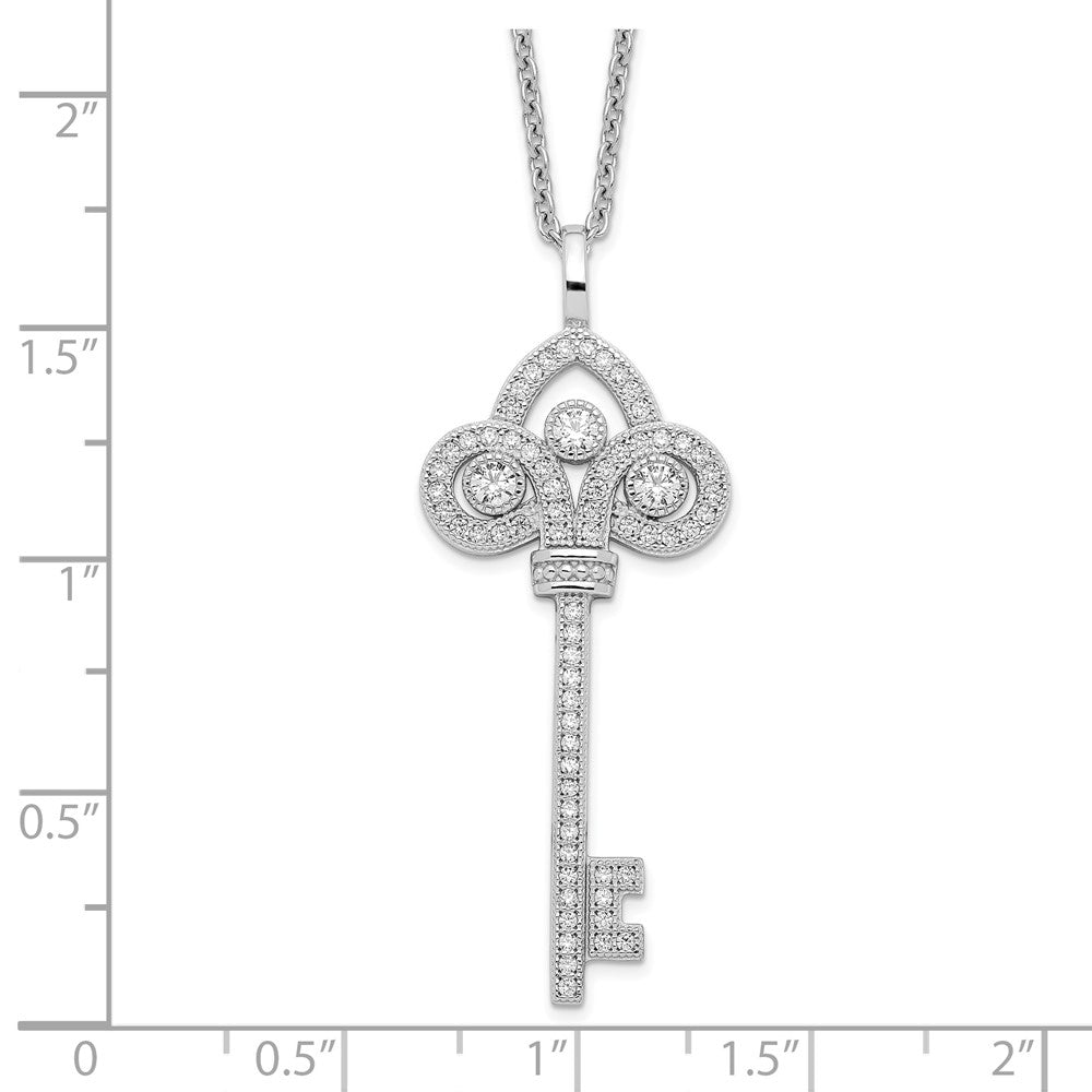 Brilliant Embers Sterling Silver Rhodium-plated 69 Stone 18 inch Micro Pav‚ CZ Polished Key Necklace with 2 Inch Extender 18 Inches