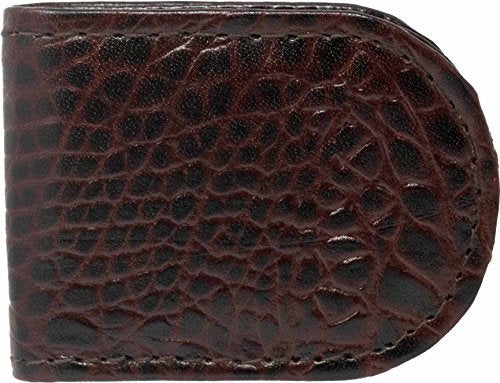 Set of 2 - Made in India Genuine Cowhide Slim Leather Magnetic Money Clip (Croc Brown)