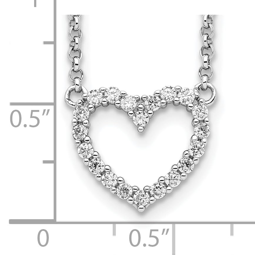 Sterling Silver Rhodium-plated Open Heart CZ 16 inch Necklace 16 Inches