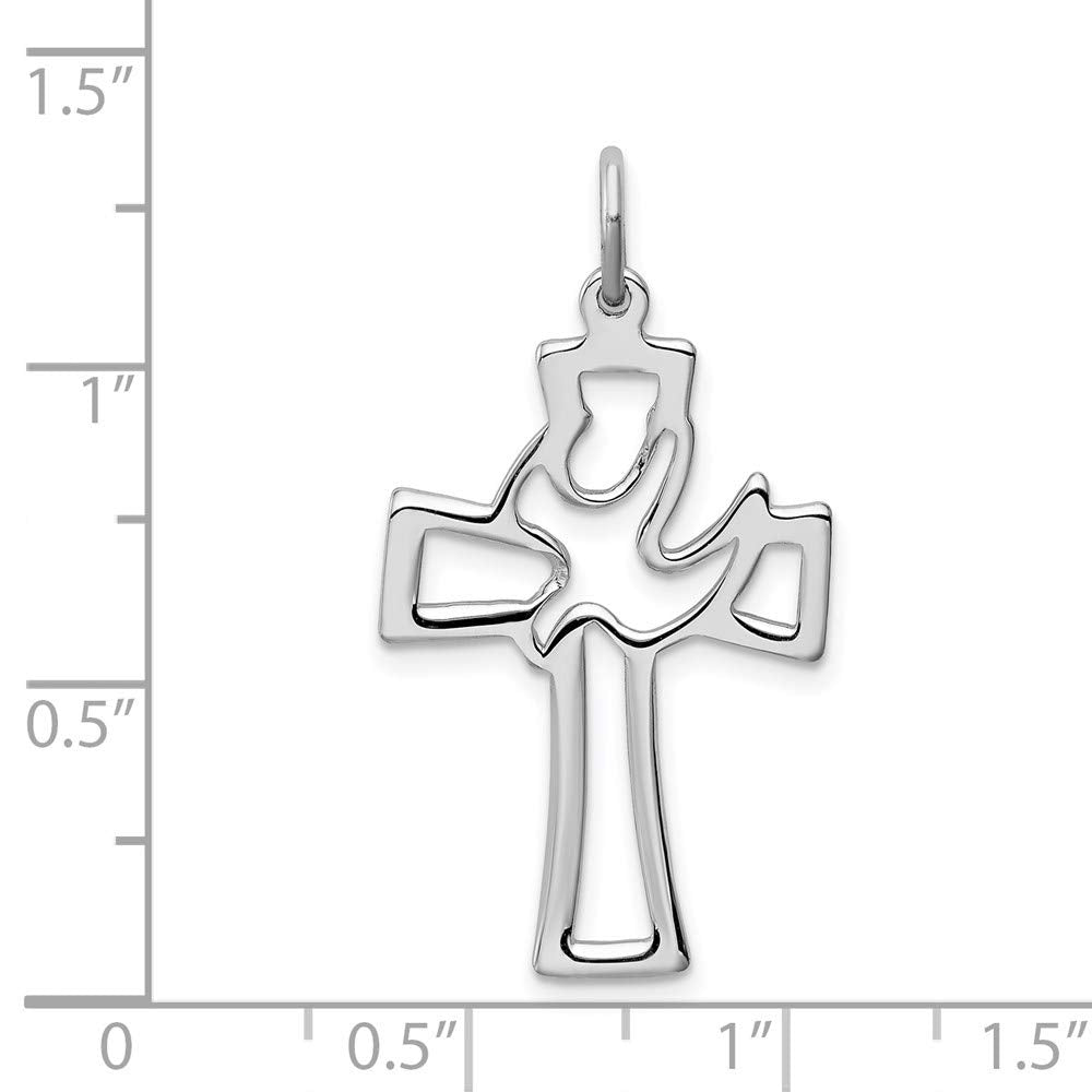 Sterling Silver Rhodium-plated Polished Cut-out Dove Cross Pendant