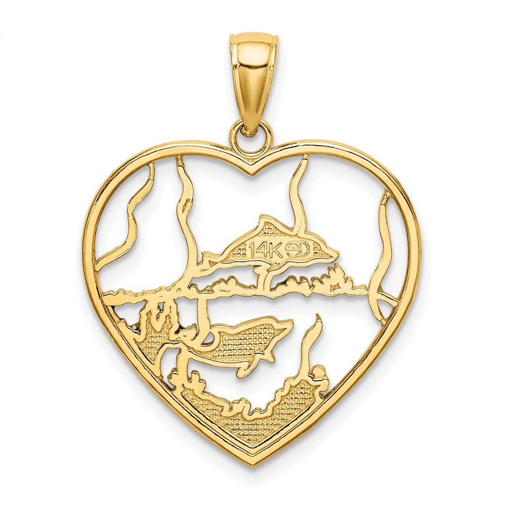 14K Enamel Dolphins In Heart Charm