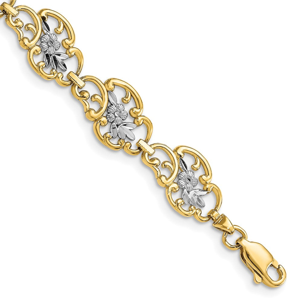 14k and White Rhodium Diamond-Cut Fancy Bracelet 7.5 inches