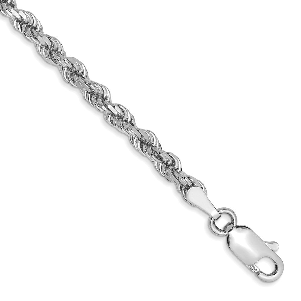 14K White Gold 8 inch 3mm Diamond-cut Rope with Lobster Clasp Chain 8 inches