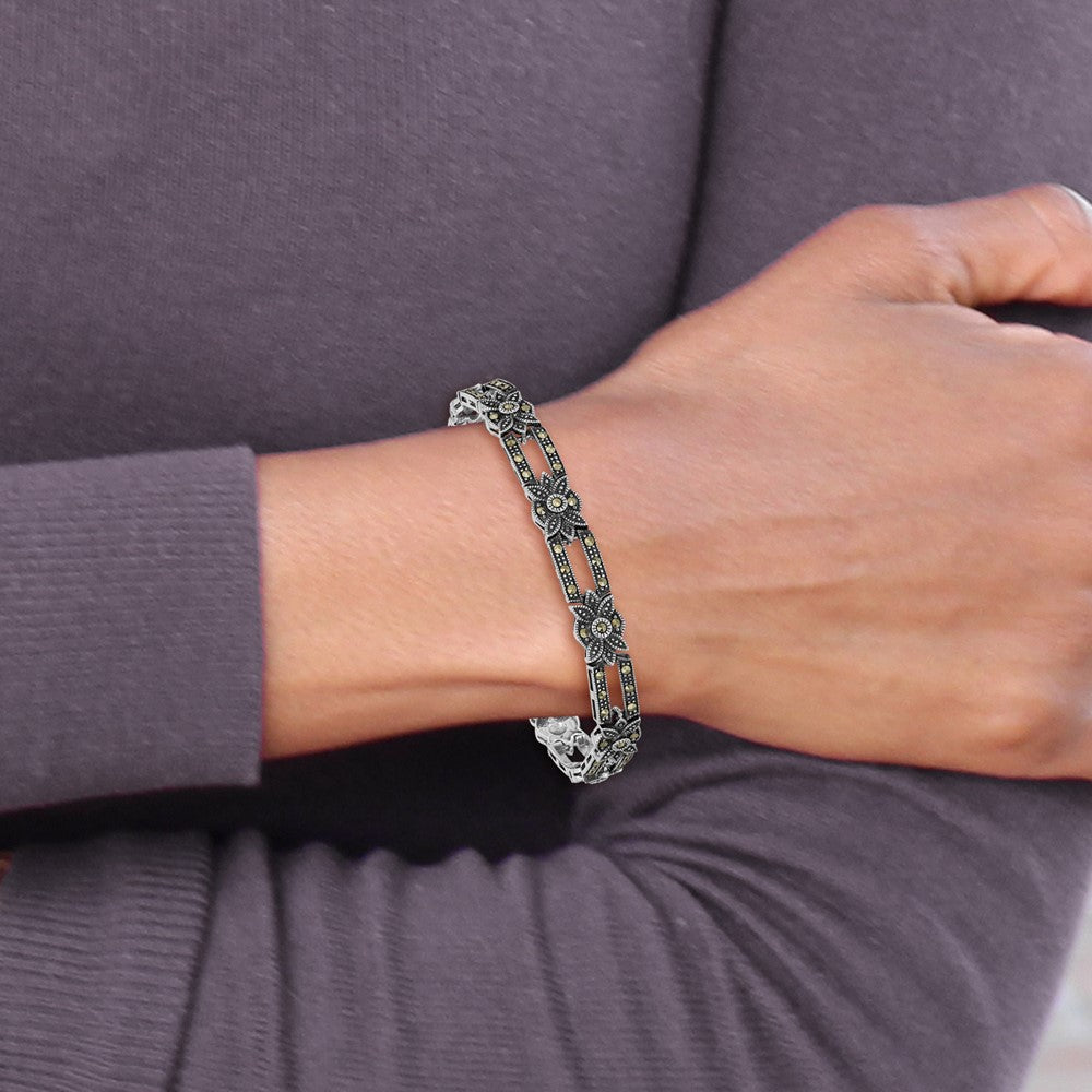 Sterling Silver Rhodium-plated Marcasite Bracelet 7.5 inches