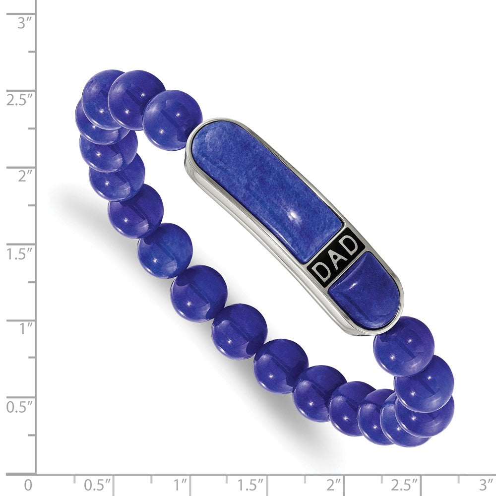 Stainless Steel Polished Enameled Lapis Beaded Stretch Dad Bracelet