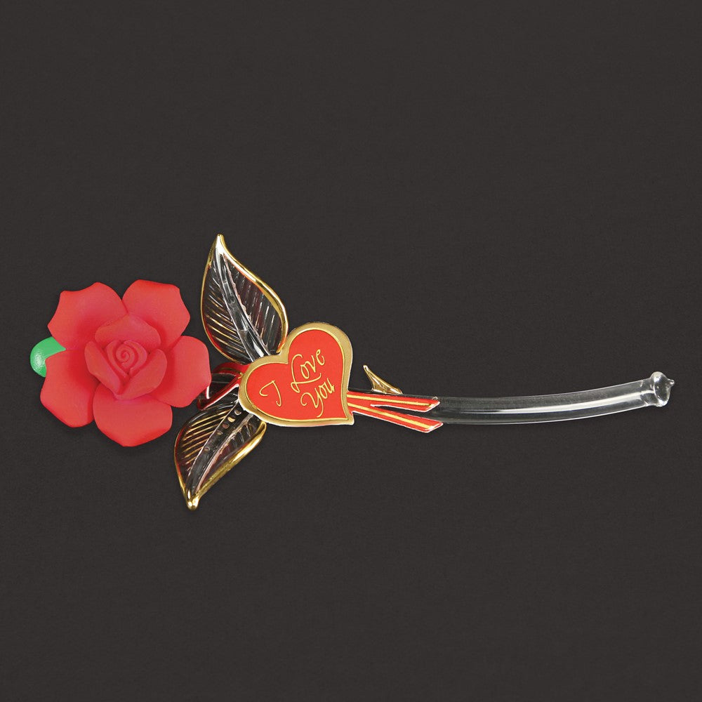 Glass Baron I LOVE YOU Red Rose Handcrafted Glass Figurine