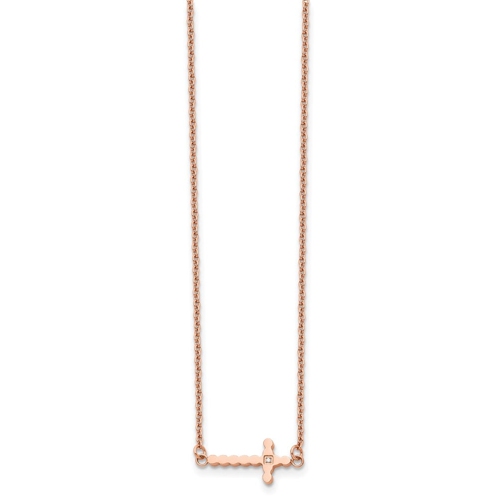 Stainless Steel Polished Rose IP-plated CZ 21.25 w/4.25in ext Necklace