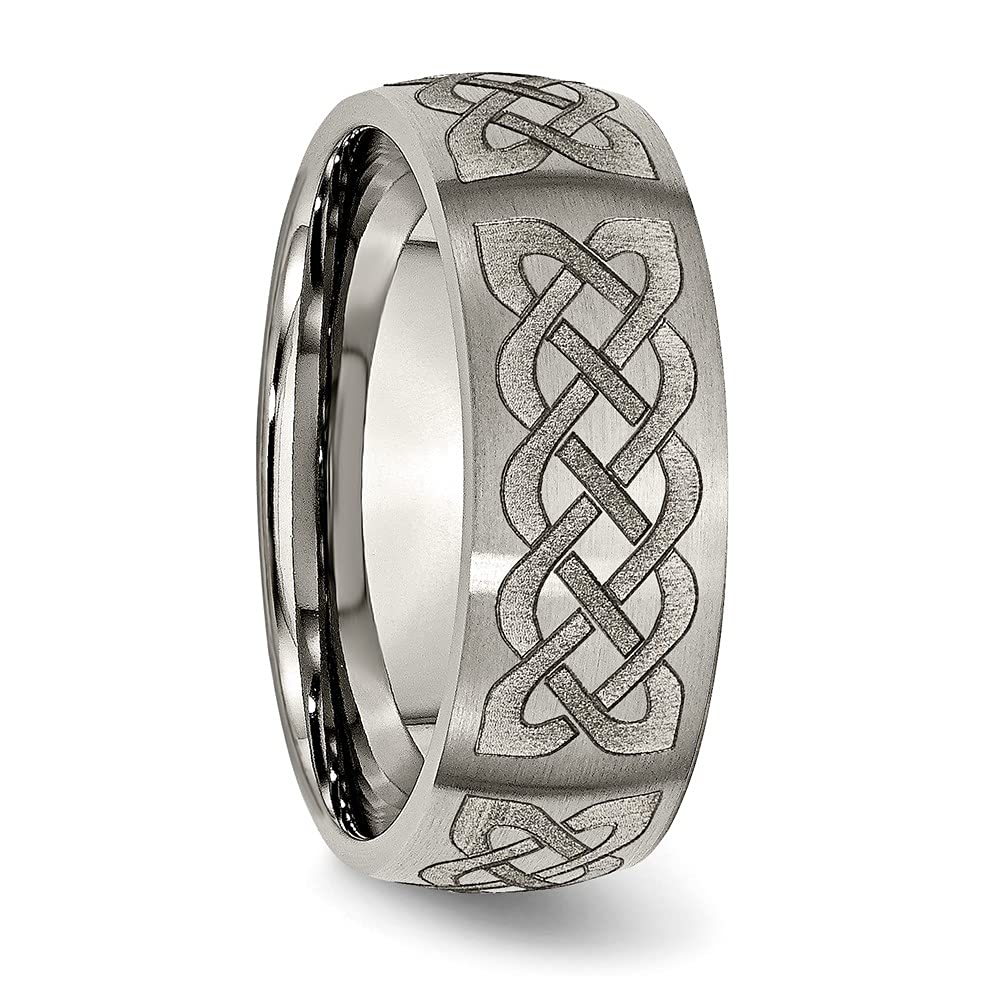 Titanium Brushed Celtic Laser Design 8mm Band Size - 12.5