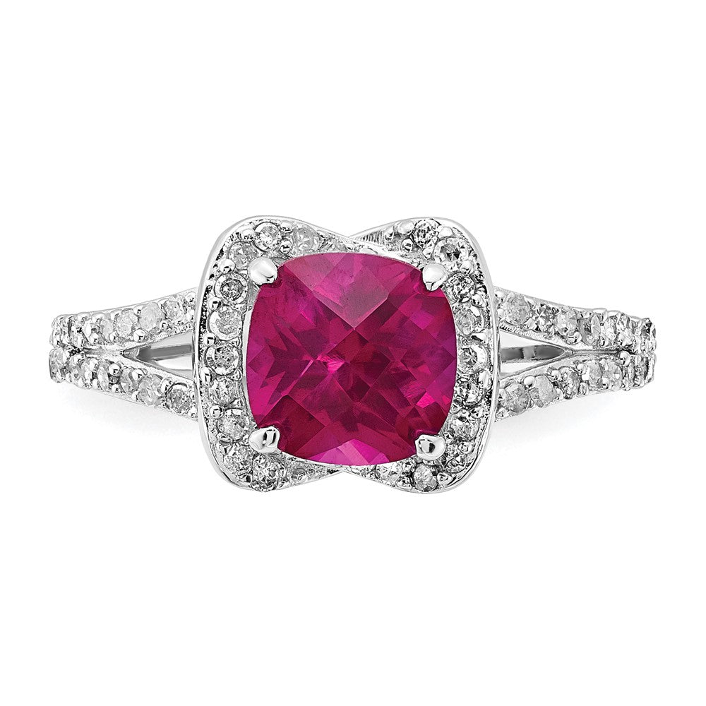 Sterling Silver Created Ruby and Diamond Ring