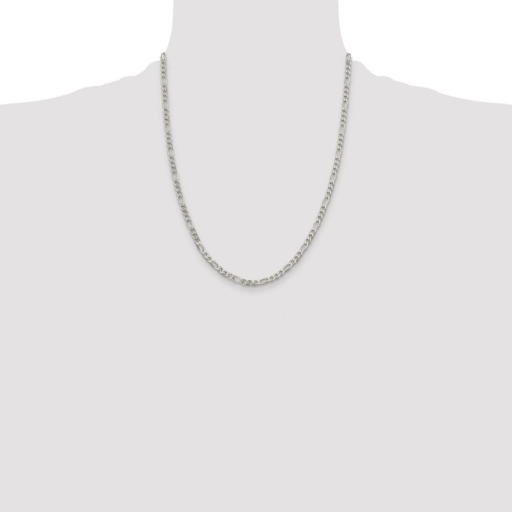 Sterling Silver Rhodium-plated 4mm Pav‚ Flat Figaro Chain