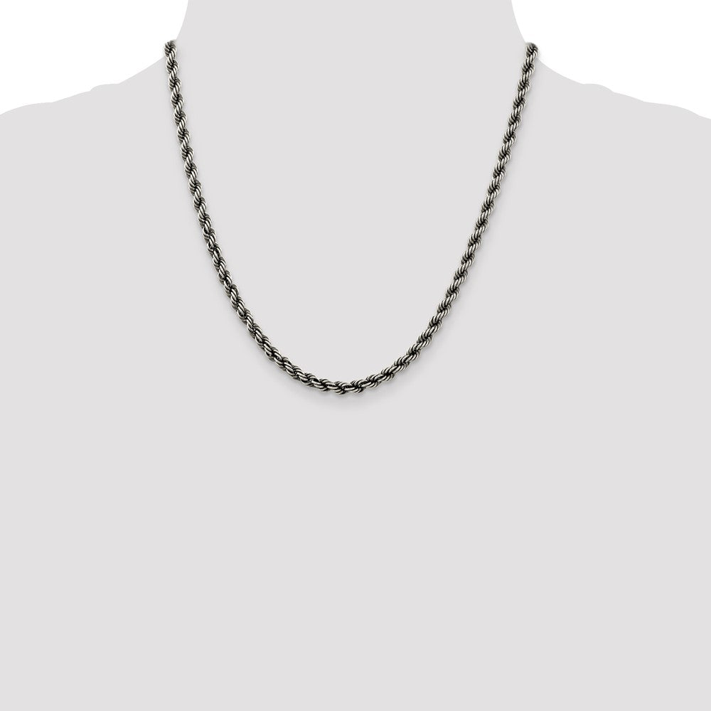 Sterling Silver Ruthenium-plated 4.5mm Rope Chain 20 Inches