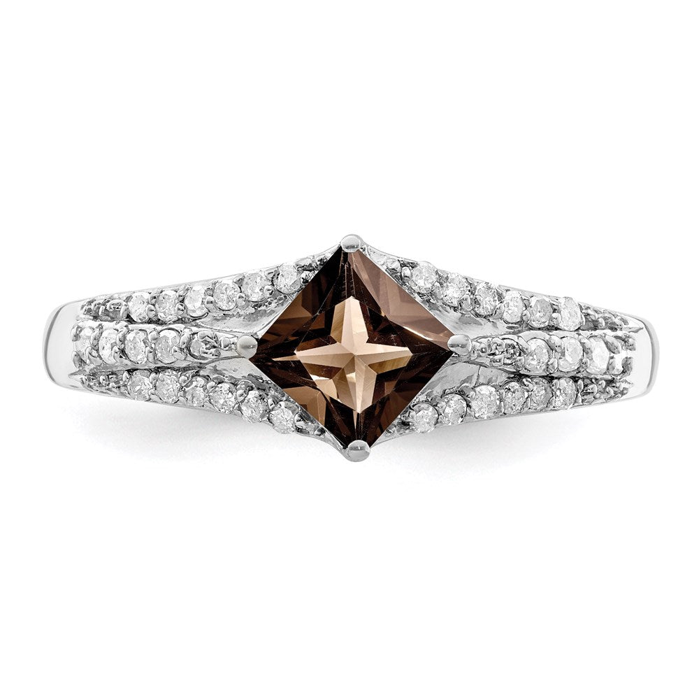 Sterling Silver Rhodium Smoky Quartz & Diam. Ring