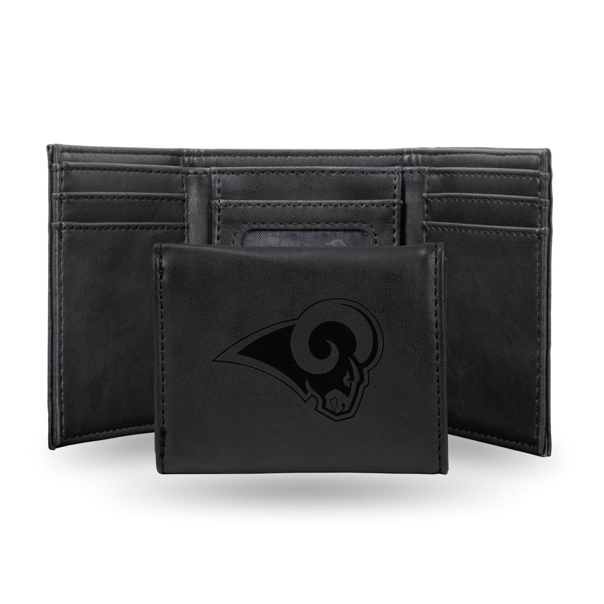 Los Angeles LA Rams NFL Laser Engraved Black Synthetic Leather Trifold Wallet
