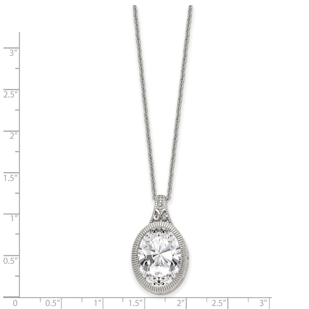 Stainless Steel Brushed and Polished w/Crystal Oval 18in Necklace