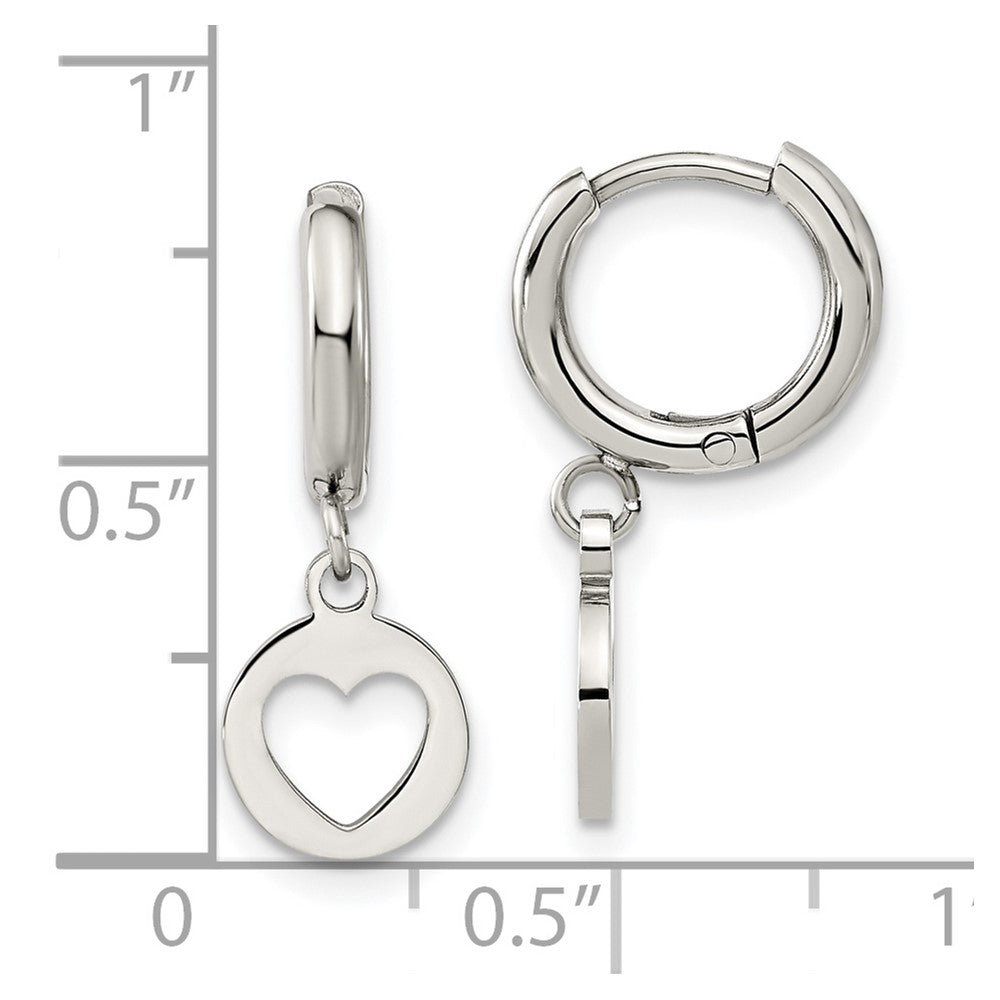 Stainless Steel Polished Cut Out Heart Dangle Hoop Earrings