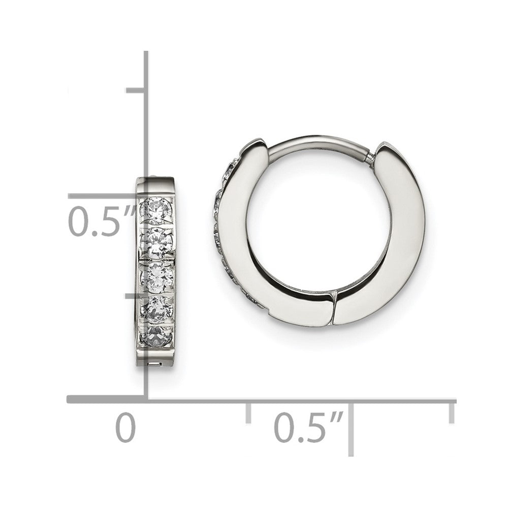 Stainless Steel Polished with CZ 2.5mm Hinged Hoop Earrings
