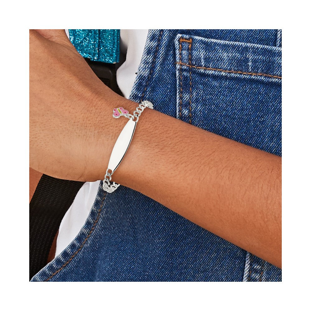 Sterling Silver Polished and Enameled Butterfly Children's ID Bracelet